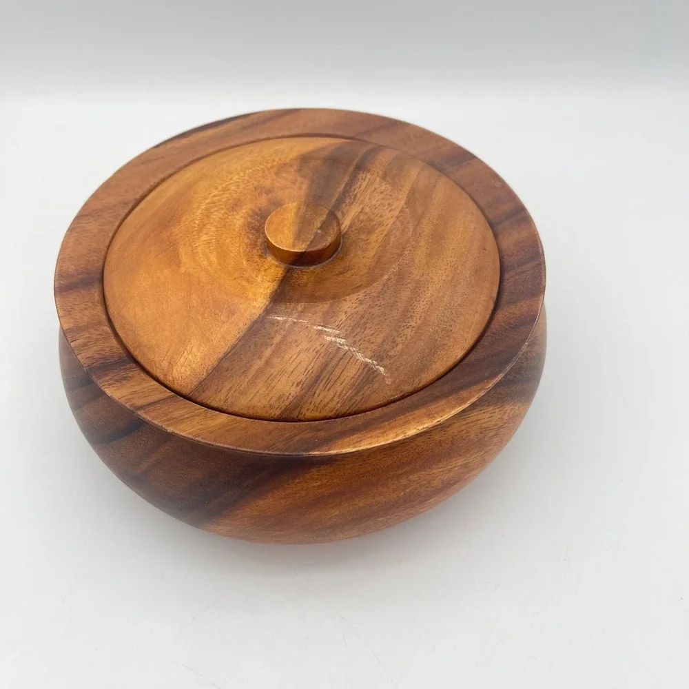 Hardwoods‎ of the Pacific Hand Carved Wood Lidded Bowl Honolulu Hawaii Brown